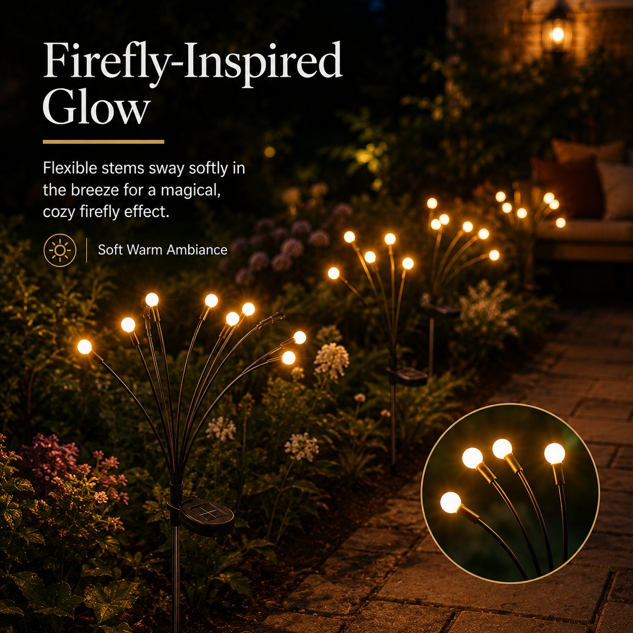 Outdoor Solar Firefly Lights, 4/8 Pack Waterproof Garden Stake Lights with Auto Dusk-to-Dawn Glow