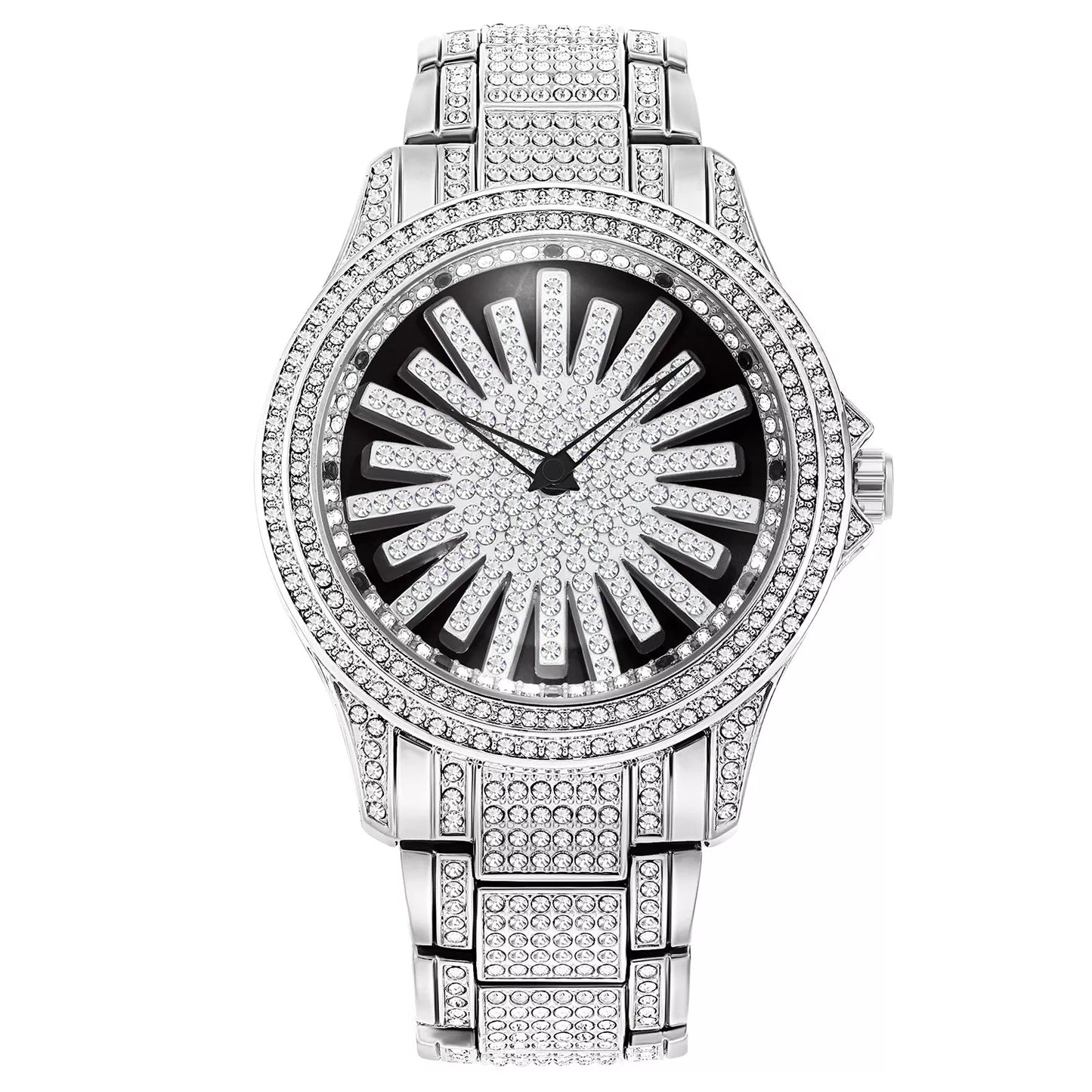 ⌚ Men's Iced-Out Watch with Rotating Dial – Sparkling Crystals, Precise Quartz & Butterfly Clasp