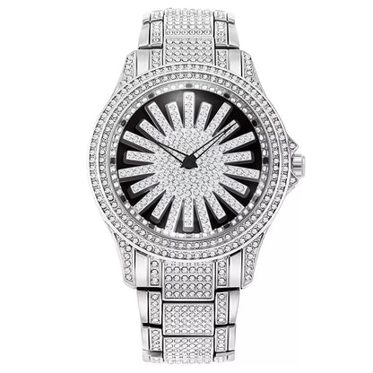 ⌚ Men's Iced-Out Watch with Rotating Dial – Sparkling Crystals, Precise Quartz & Butterfly Clasp