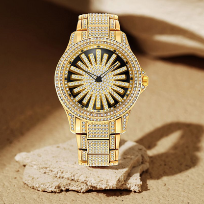 ⌚ Men's Iced-Out Watch with Rotating Dial – Sparkling Crystals, Precise Quartz & Butterfly Clasp