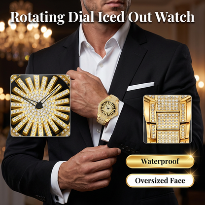 ⌚ Men's Iced-Out Watch with Rotating Dial – Sparkling Crystals, Precise Quartz & Butterfly Clasp