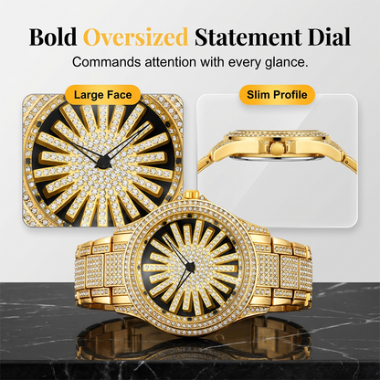 ⌚ Men's Iced-Out Watch with Rotating Dial – Sparkling Crystals, Precise Quartz & Butterfly Clasp