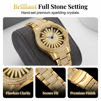 ⌚ Men's Iced-Out Watch with Rotating Dial – Sparkling Crystals, Precise Quartz & Butterfly Clasp