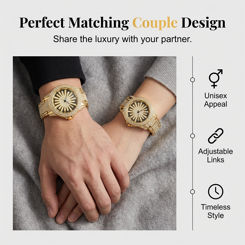 ⌚ Men's Iced-Out Watch with Rotating Dial – Sparkling Crystals, Precise Quartz & Butterfly Clasp