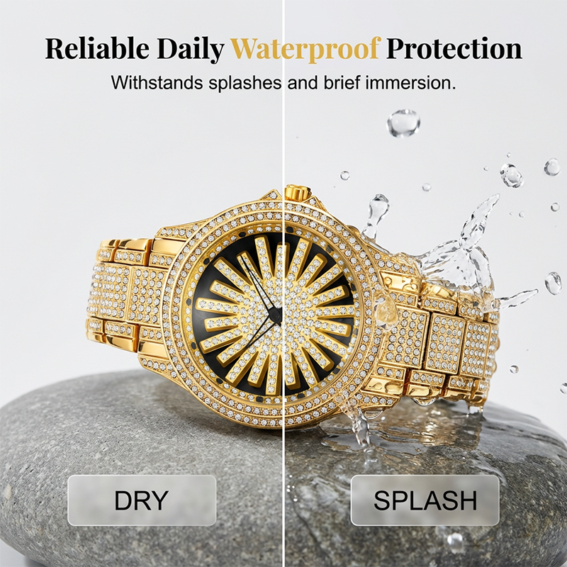 ⌚ Men's Iced-Out Watch with Rotating Dial – Sparkling Crystals, Precise Quartz & Butterfly Clasp