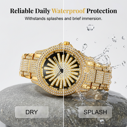 ⌚ Men's Iced-Out Watch with Rotating Dial – Sparkling Crystals, Precise Quartz & Butterfly Clasp
