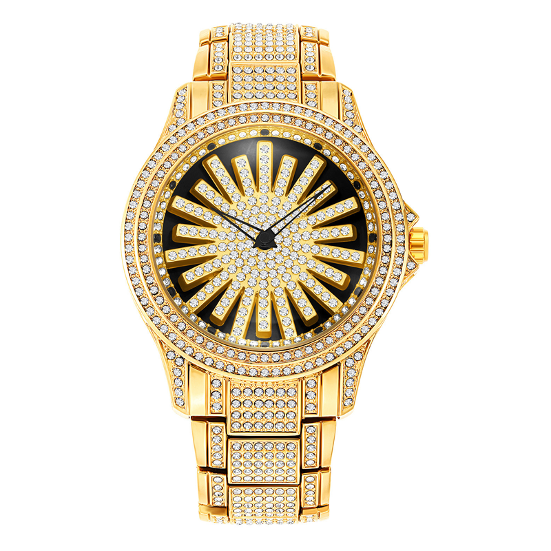 ⌚ Men's Iced-Out Watch with Rotating Dial – Sparkling Crystals, Precise Quartz & Butterfly Clasp
