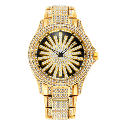 ⌚ Men's Iced-Out Watch with Rotating Dial – Sparkling Crystals, Precise Quartz & Butterfly Clasp