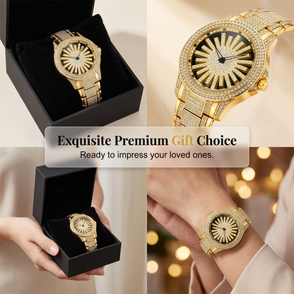 ⌚ Men's Iced-Out Watch with Rotating Dial – Sparkling Crystals, Precise Quartz & Butterfly Clasp